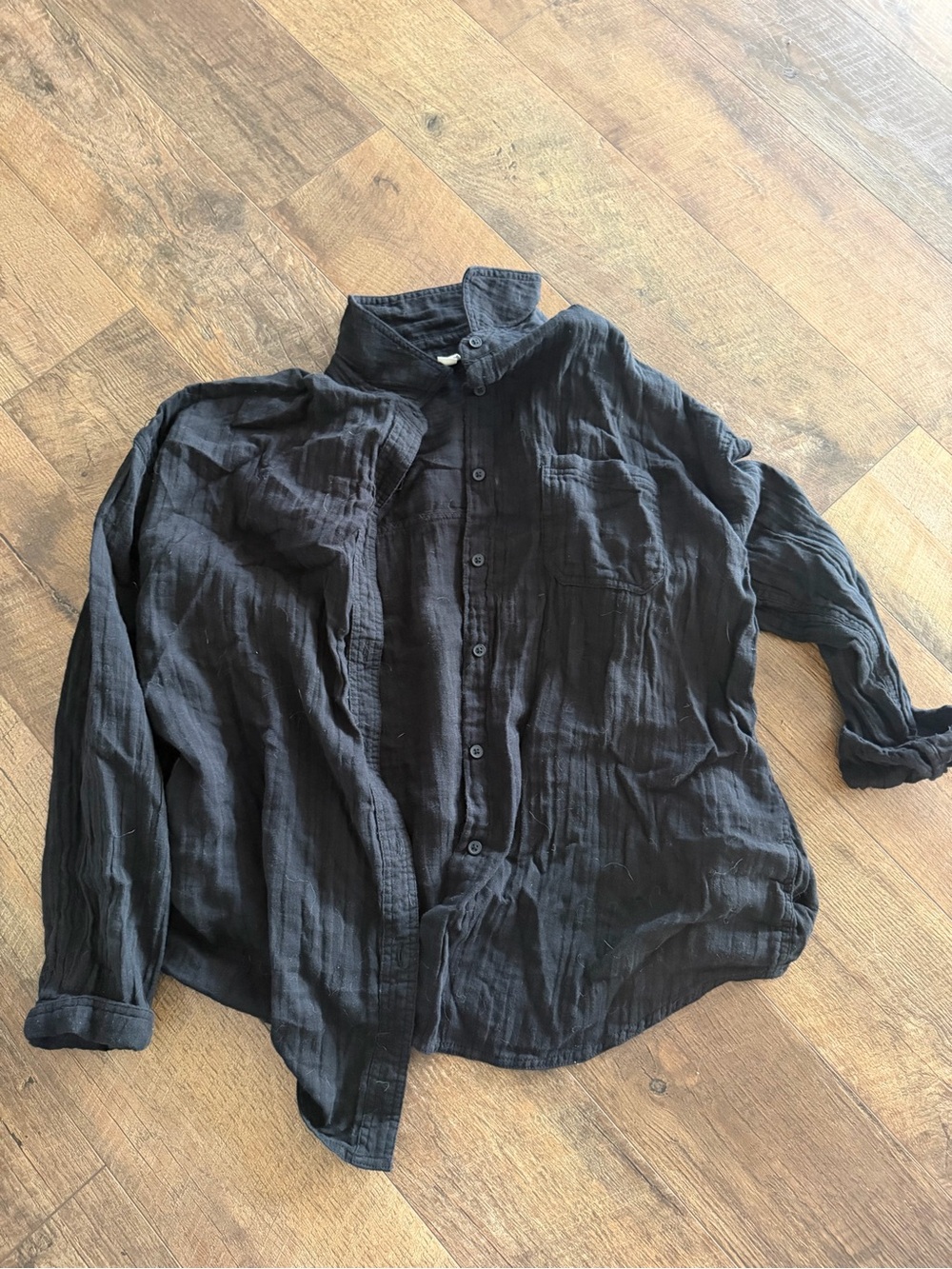 Women’s Black Button-Up Cotton Shirt Jacket